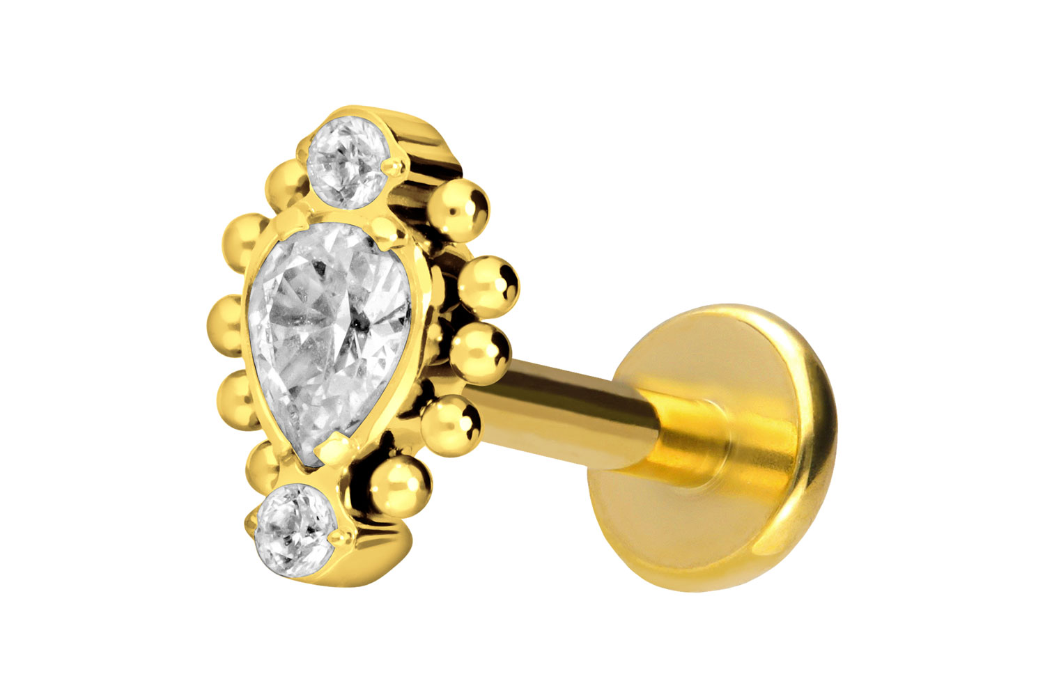 Titan Labret Piercing mit Push Fit 3 EINGEFASSTE KRISTALLE + KUGELN